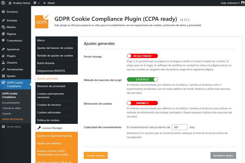 Configuración de ajustes generales