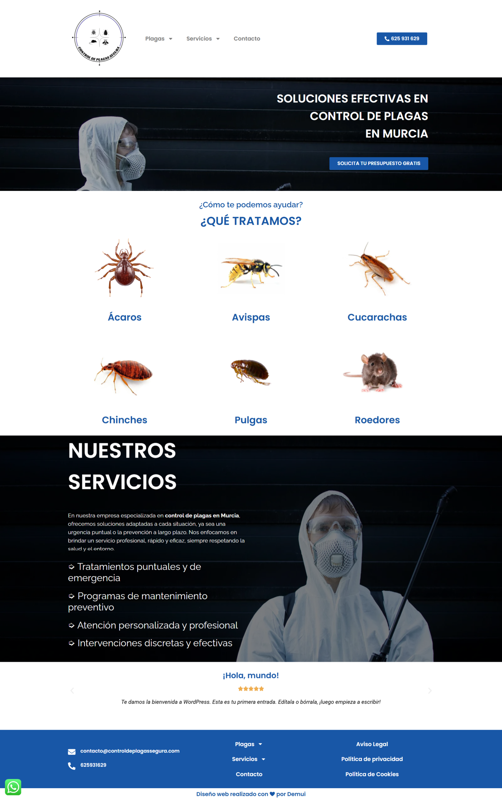 diseño web de control de plagas segura